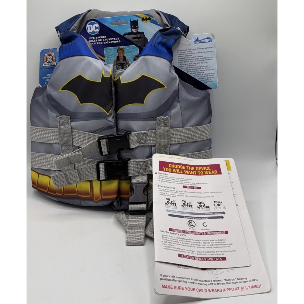 Swimways Youth Life Jacket Kids 33-55 Lbs Coast Guard Approved NWT. Batman